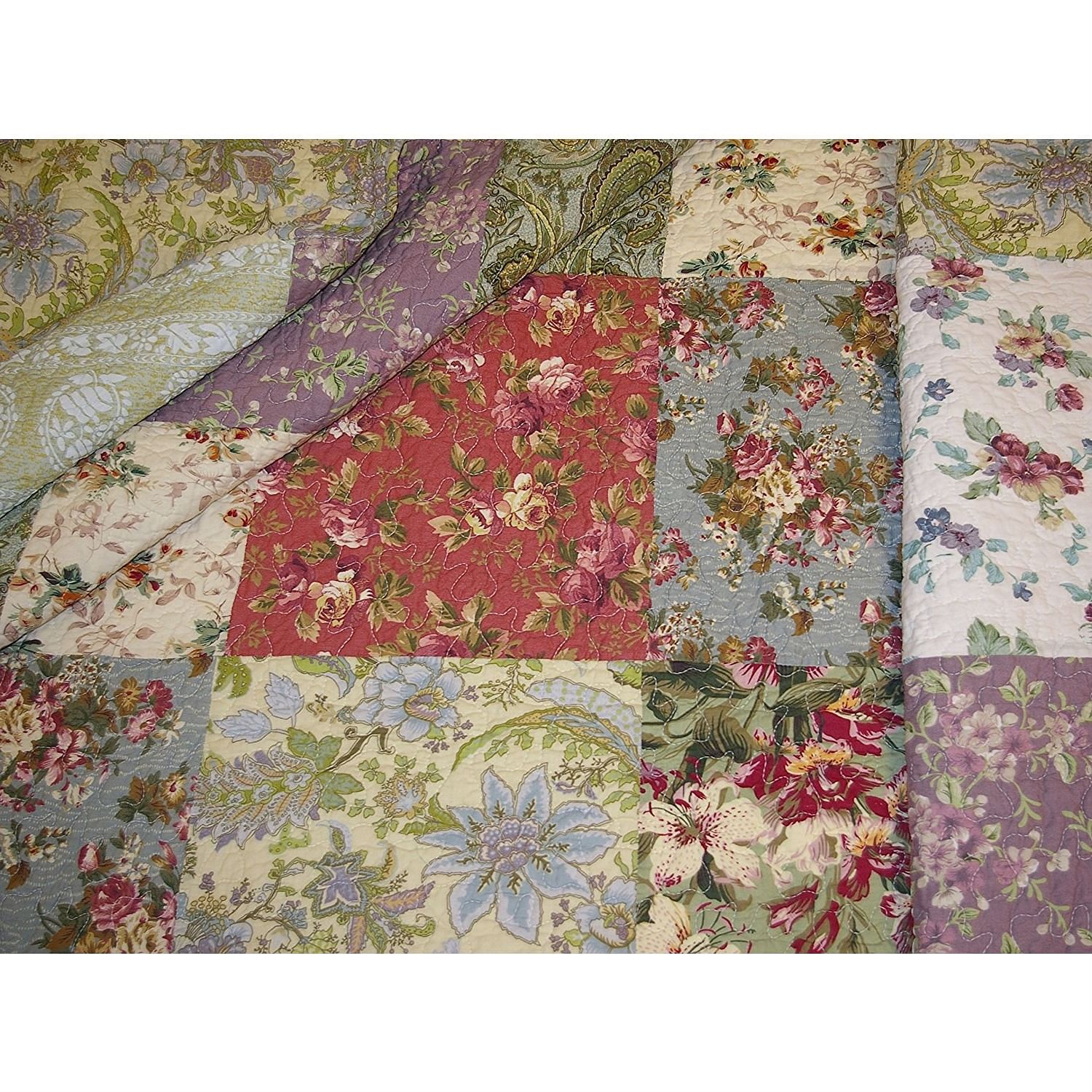 Red Green Blue Purple Yellow White 100-Percent Cotton Floral Patchwork Quilt Throw Blanket - Free Shipping