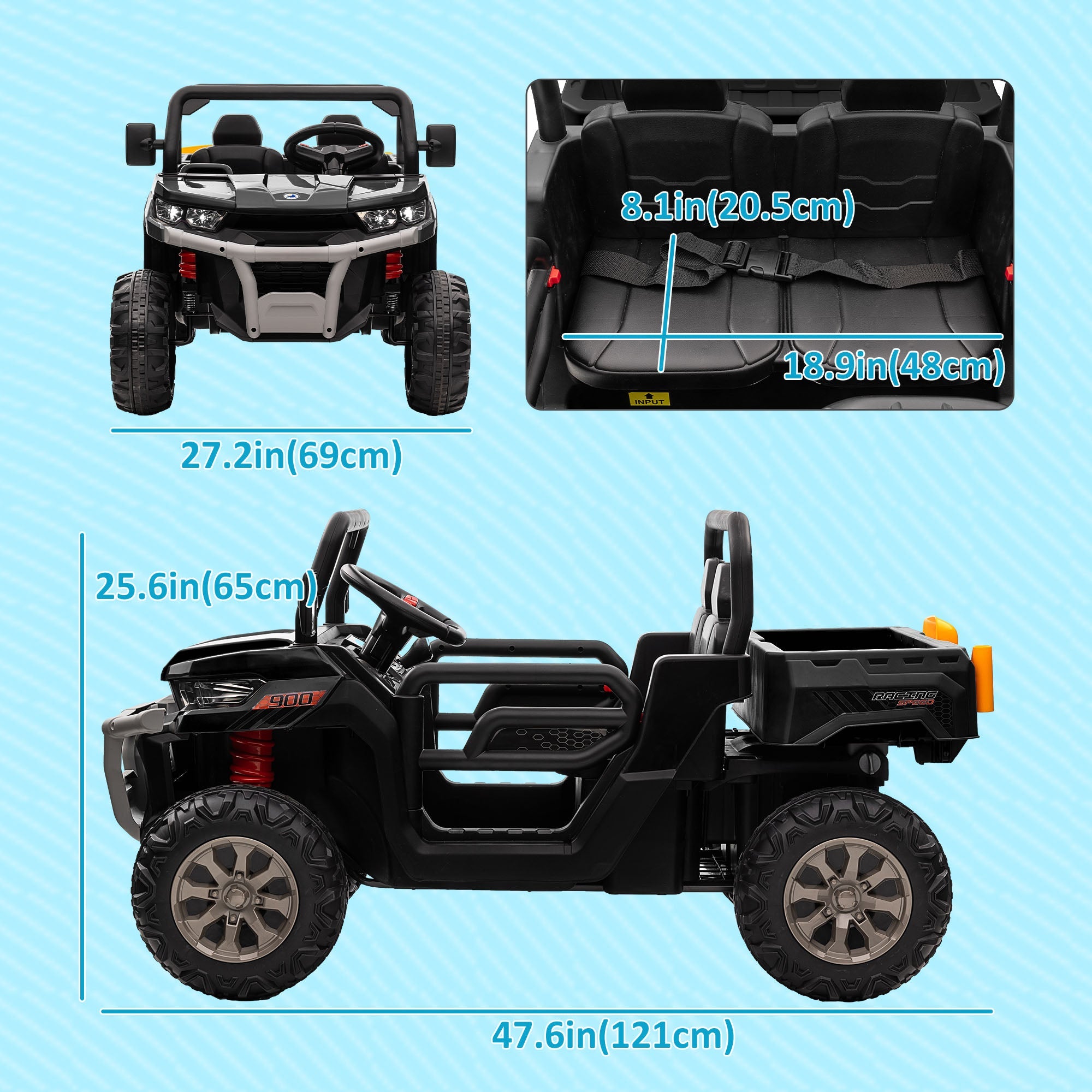 Aosom Kids Ride On Car 12V Battery Powered 2 Seater Truck with Remote Control Music Lights Spring Suspension Black
