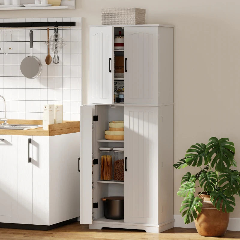Tall Pantry Cabinet, 64" Storage Cabinet with Adjustable Shelves and 8 Door Spice Racks for Kitchen, Dining Room, White