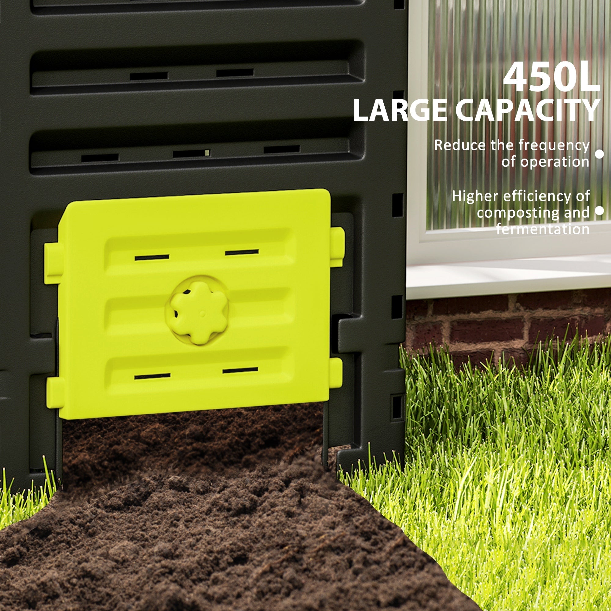 Outsunny Compost Bin, Garden Composter with 80 Vents and 2 Sliding Doors, 120 Gallon (450L), Yellow