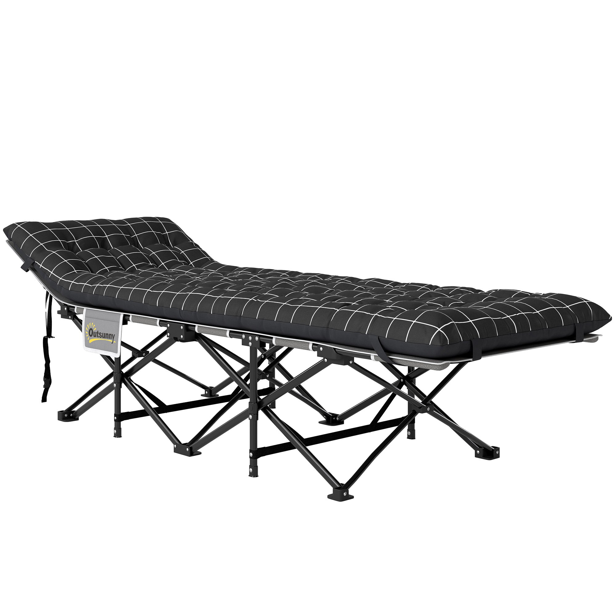 Outsunny 26.4" Wide Folding Bed, Camping Cot for Adults with Mattress, Storage Pocket, Carry Bag, Max Load 330 LBS, Black