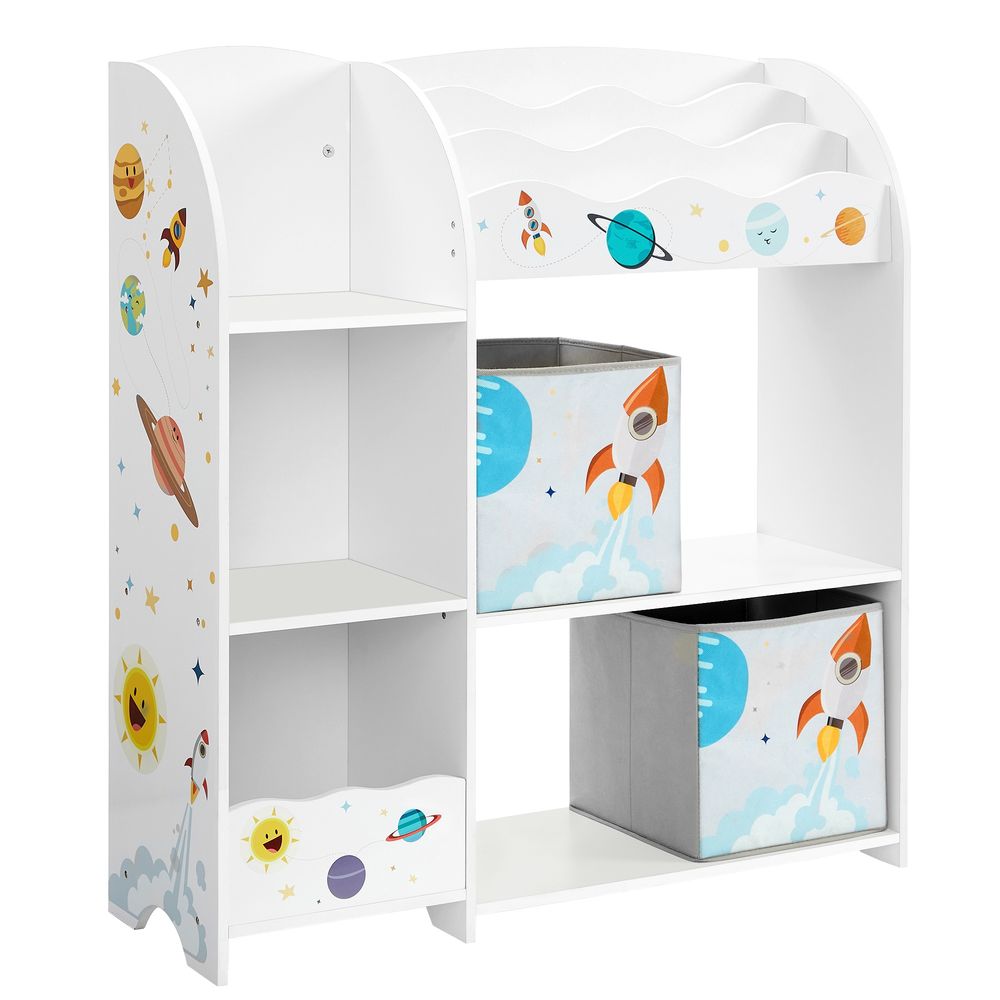 SONGMICS Kids Toy and Book Organizer with 2 Fabric Storage Bins