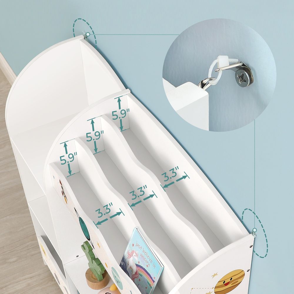 SONGMICS Kids Toy and Book Organizer with 2 Fabric Storage Bins