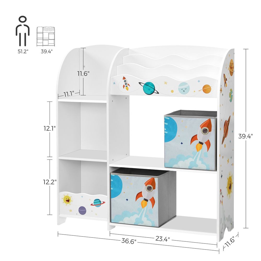 SONGMICS Kids Toy and Book Organizer with 2 Fabric Storage Bins
