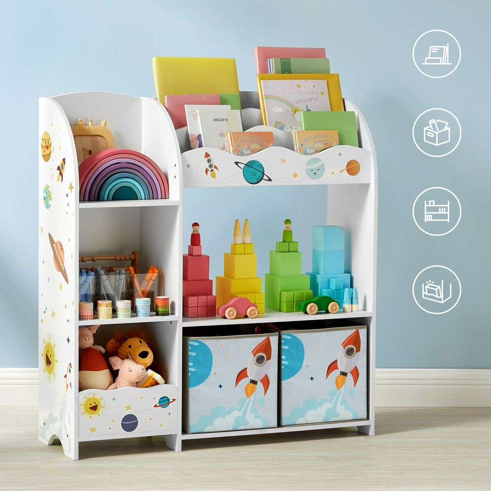 SONGMICS Kids Toy and Book Organizer with 2 Fabric Storage Bins