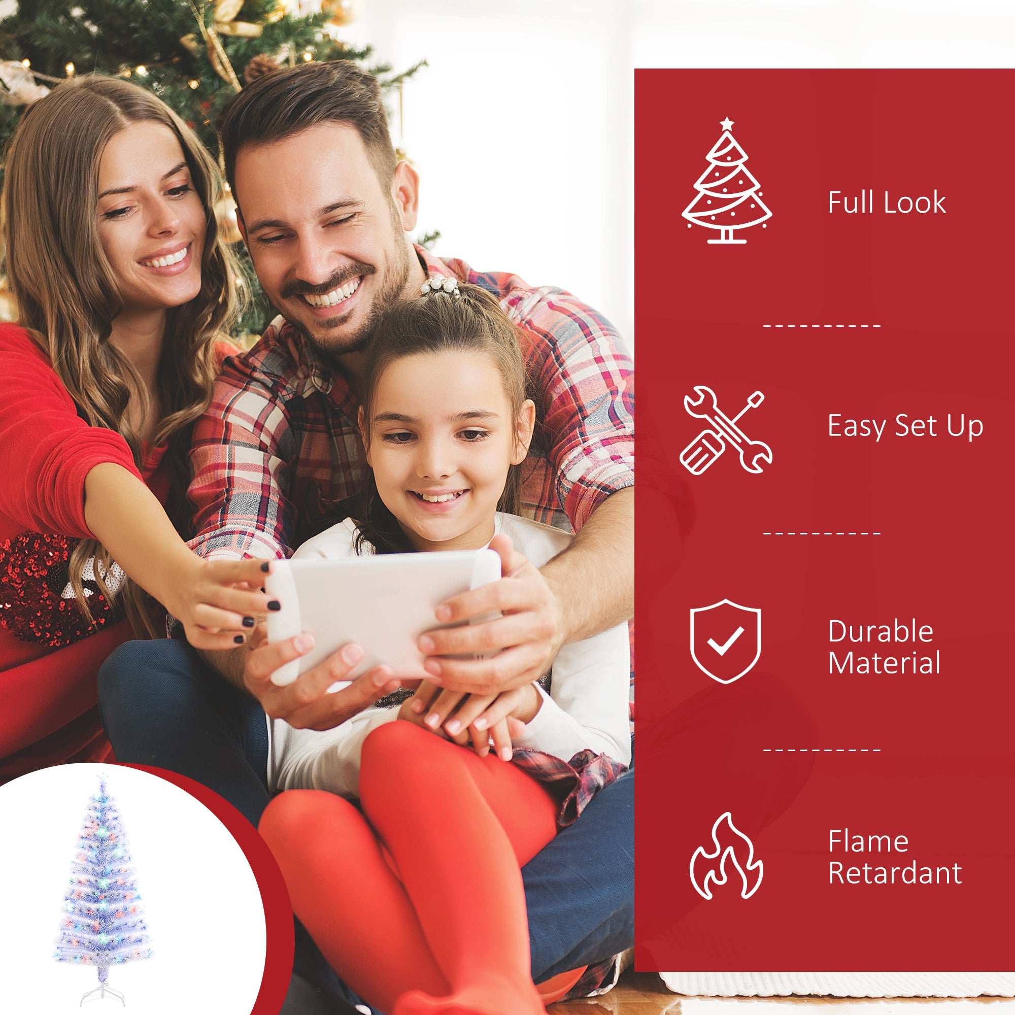 HOMCOM 5ft LED Optical Fiber Xmas Tree Pre-Lit, White Artificial Christmas Tree with Stand for Seasonal Decor