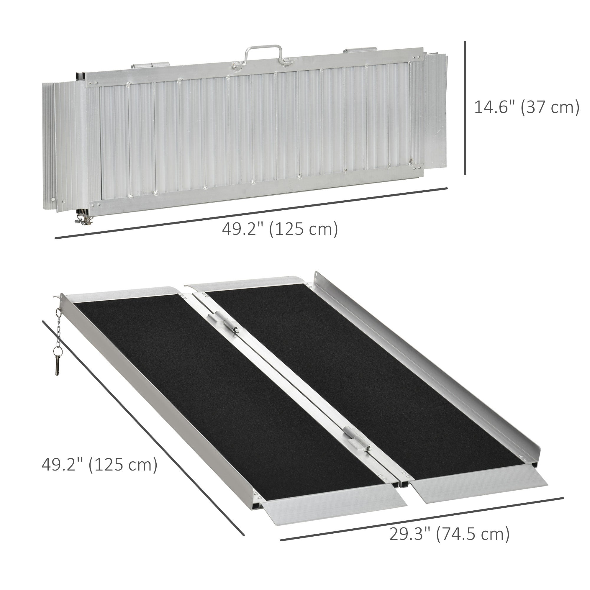 HOMCOM 4ft Aluminum Mobility Ramp: Portable Wheelchair/Scooter Threshold Ramp, Single-Fold Design with Handle