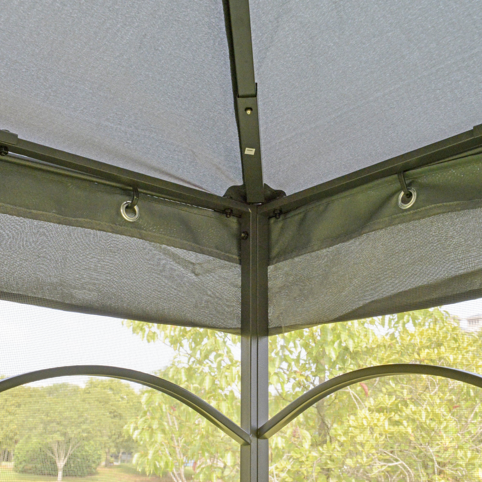 Outsunny 10'x10' Steel Outdoor Patio Gazebo Canopy Grey with Mesh Curtains Shelves