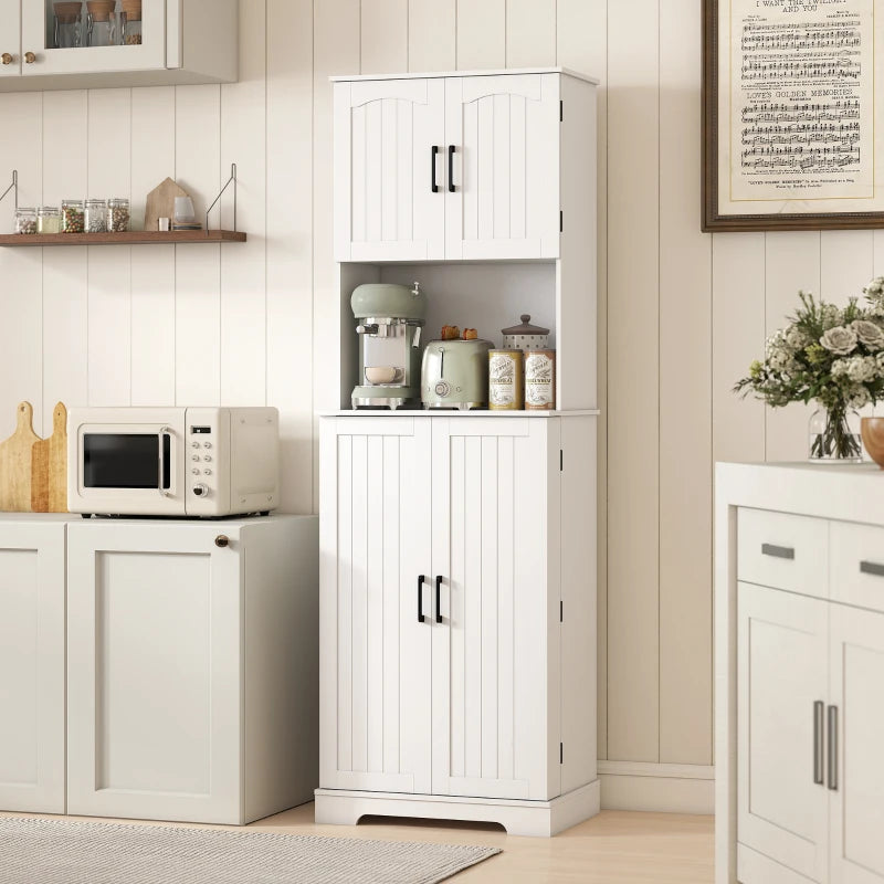 71.5" Tall Pantry Cabinet, Farmhouse Kitchen Storage Cabinet with Adjustable Shelves, 8 Door Spice Racks, White