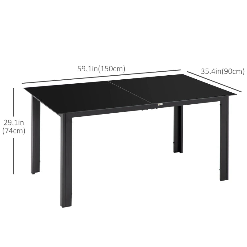 Aluminium Outdoor Dining Table for 6, 59" x 35" Rectangle Patio Table with Tempered Glass Tabletop, for Garden, Backyard, Lawn, Balcony, Black