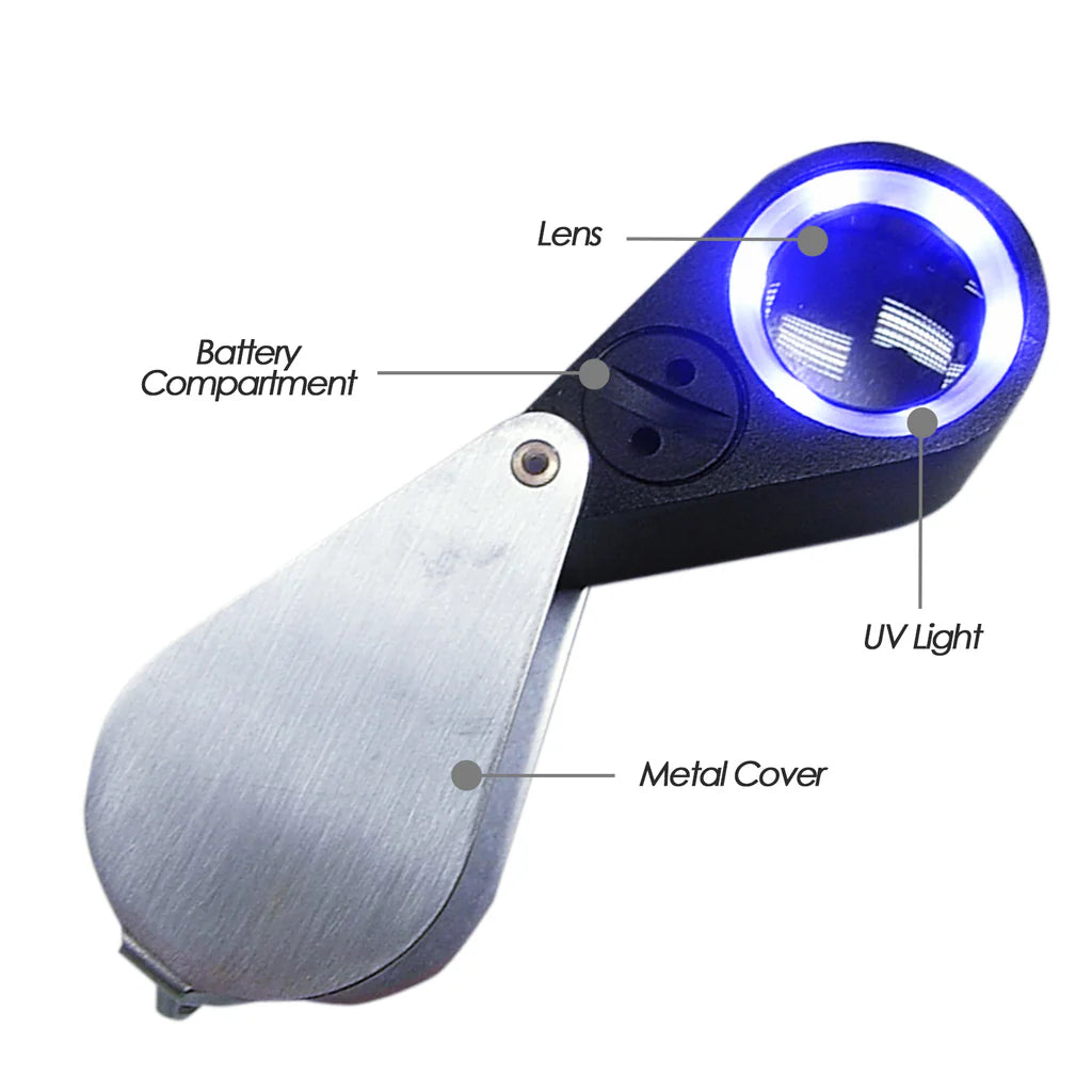 10x Jeweler's Loupe with 21mm Triplet Lens, 6 LED Lights & UV Light