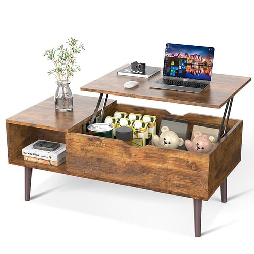 Mid-Century Modern Lift-Top Coffee Table TV Tray Laptop Desk Brown Wood Finish - Free Shipping