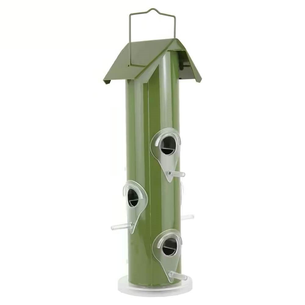Outdoor Patio Garden 6-Perch Olive Green Metal Tube Bird Feeder - Free Shipping