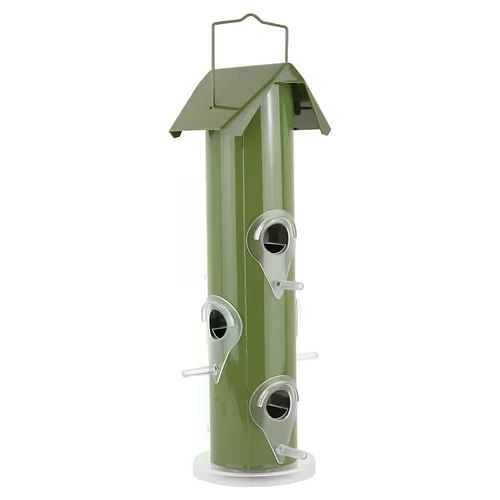 Outdoor Patio Garden 6-Perch Olive Green Metal Tube Bird Feeder - Free Shipping