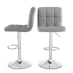 Set of 2 Modern Adjustable Height Barstools w/ Comfortable Grey PU Leather Seat - Free Shipping