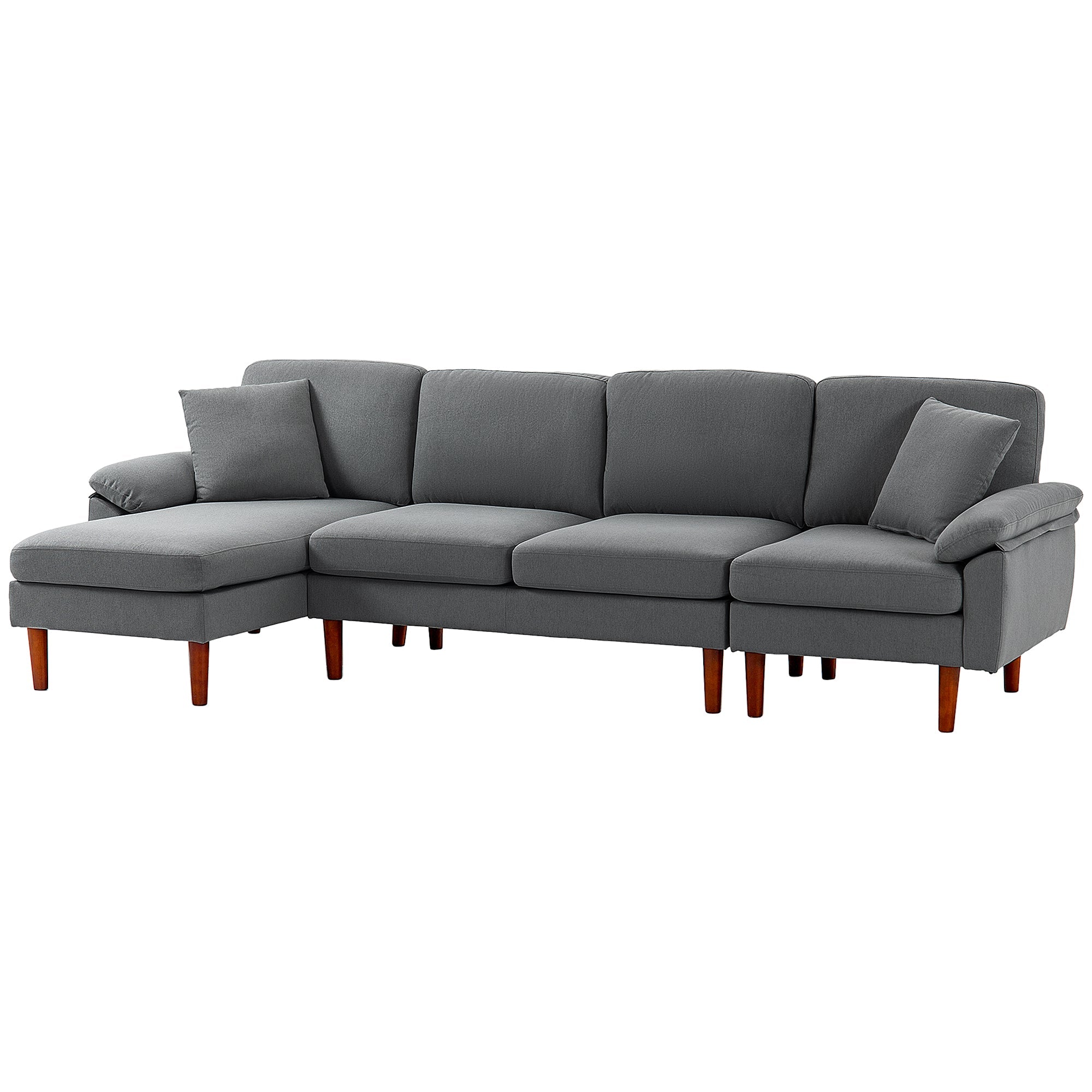 HOMCOM L-Shape Sectional Sofa: Modern Dark Grey Sofa with Reversible Chaise, Pillows & Wooden Legs
