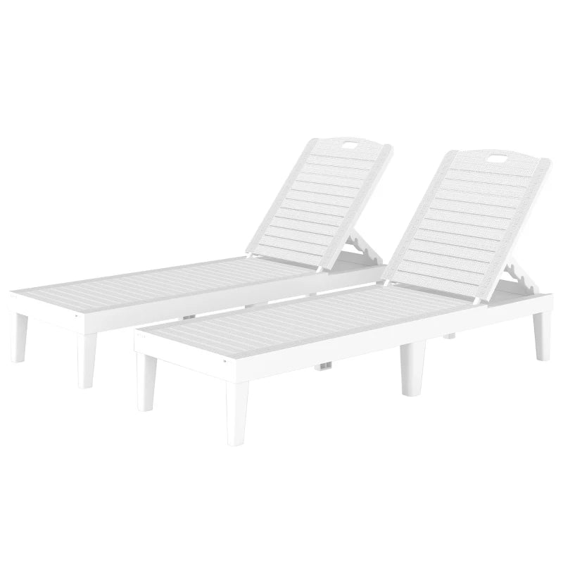 Outdoor Lounge Chair Set of 2, Waterproof Resin Lounge Chairs with 4-Position Adjustable Backrest for Backyard, White