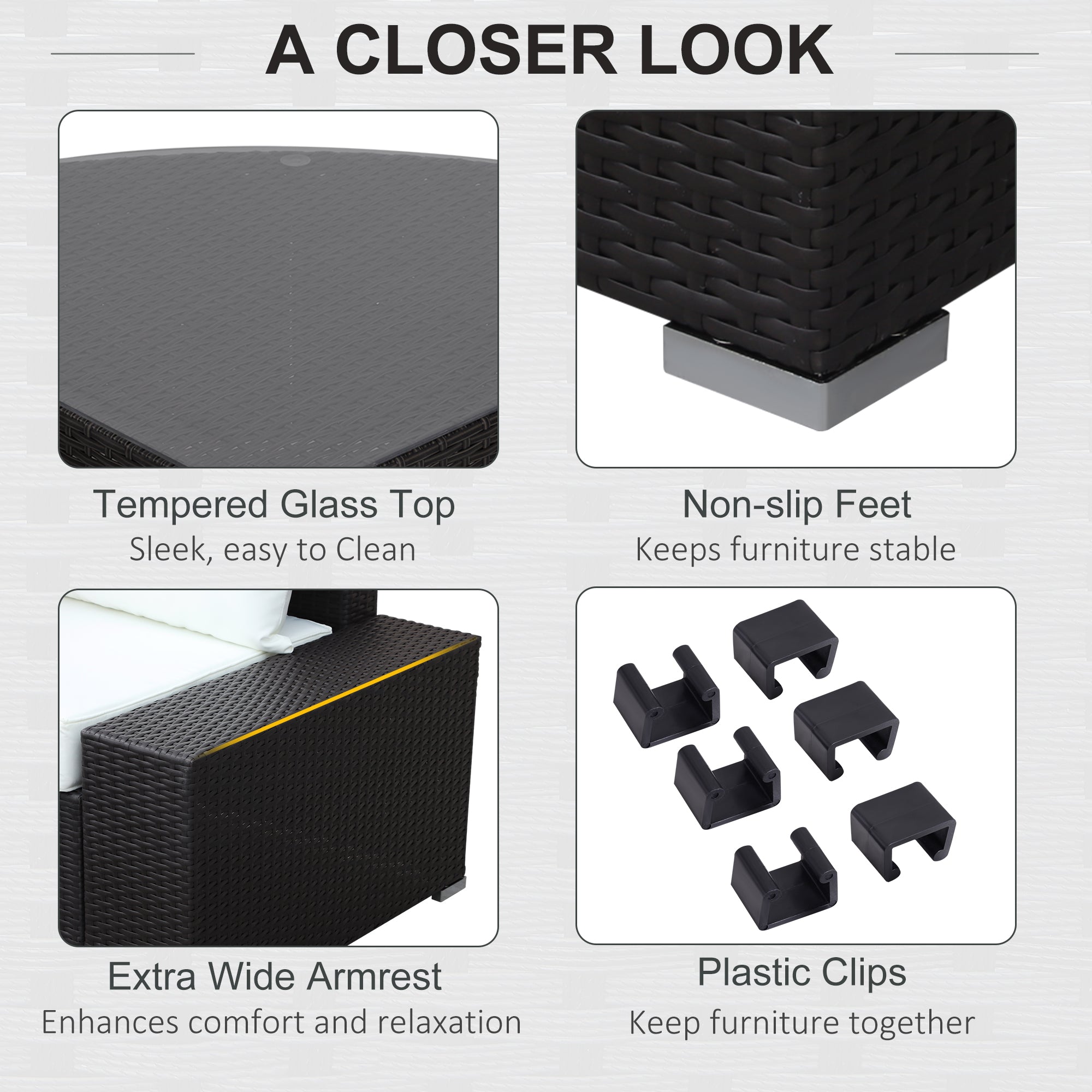 Outsunny 6-Piece Outdoor Wicker Sectional, All-Weather Rattan Sofa Set with Coffee Table for Garden Lounging