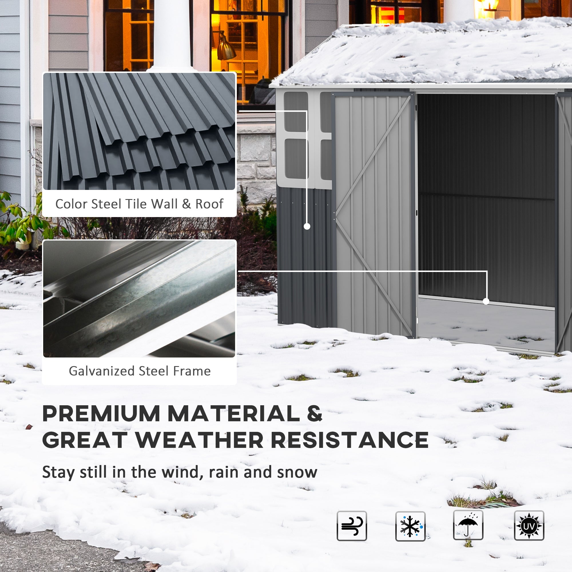 Outsunny Metal Garden Shed 12' x 5.5' Outdoor Storage Building Lockable Door Vents Sloped Roof Dark Grey