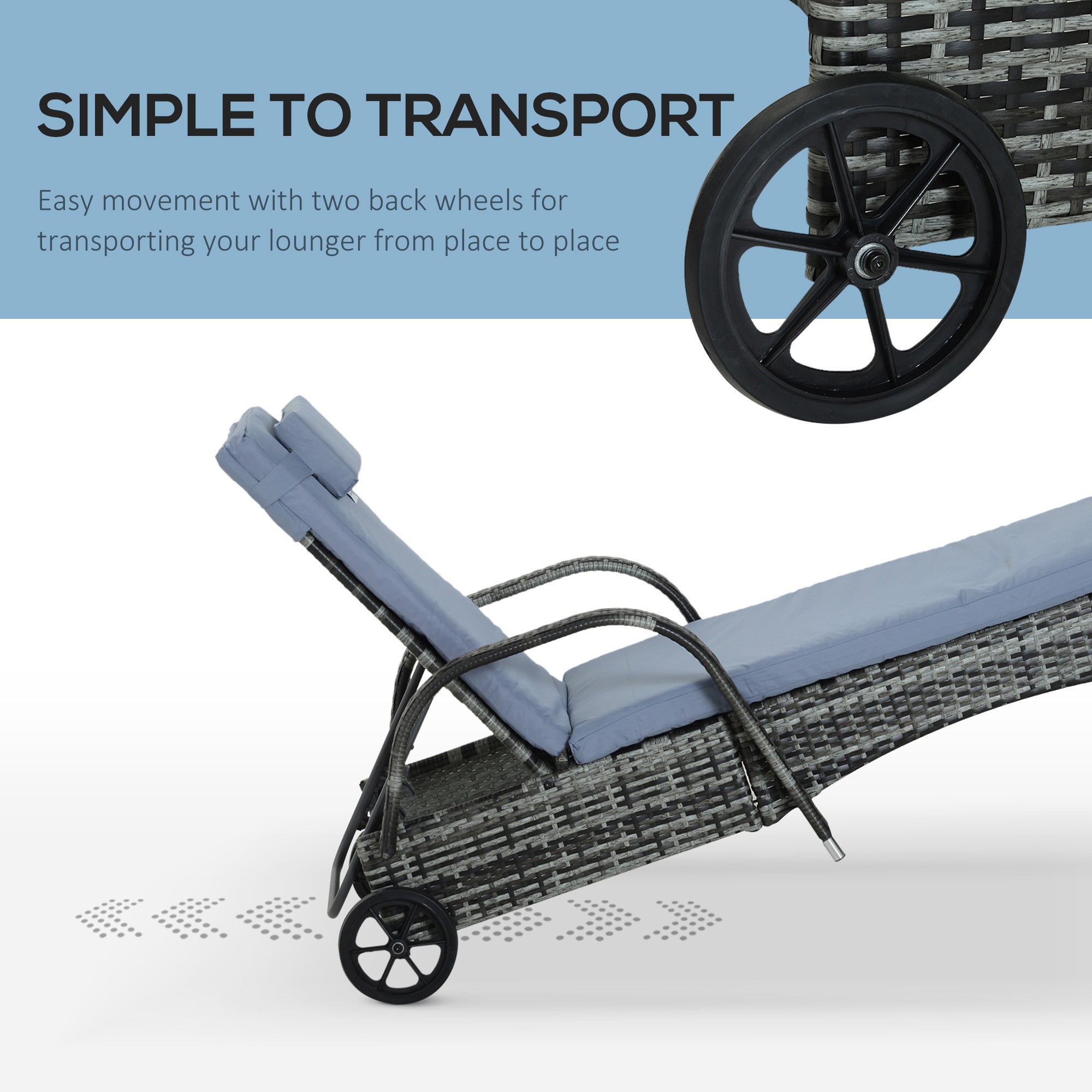 Outsunny Outdoor Rattan Wicker Chaise Lounge Chair Height Adjustable Backrest Grey