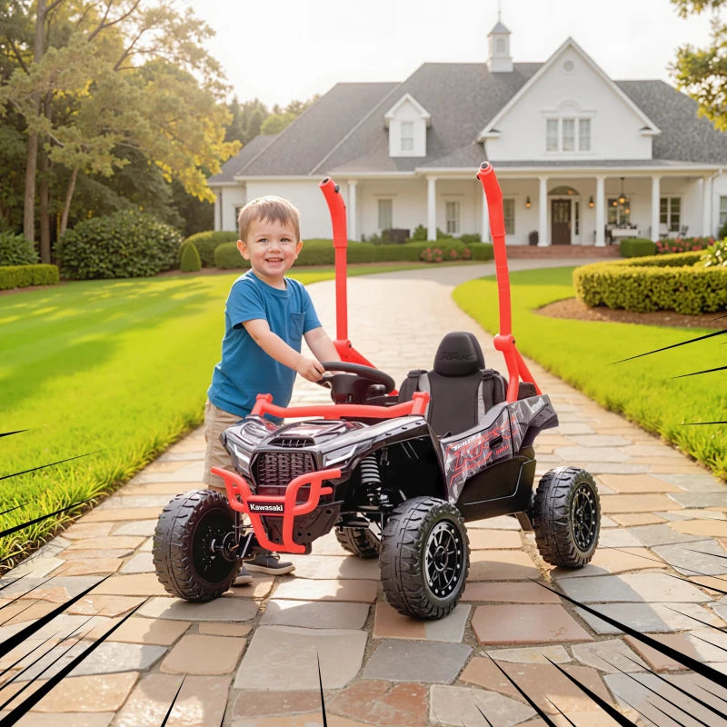 Qaba 12V Ride on Truck, Licensed KAWASAKI TERYX KRX 2WD Kids Electric Car with Rear Suspension for 3-8 Years, Red