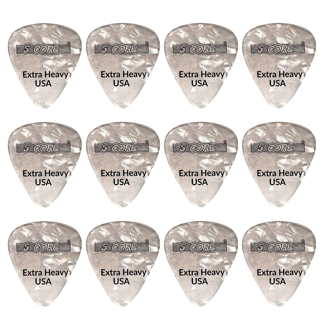 5Core Guitar Picks 1.2mm Celluloid Extra Heavy Gauge Pick - Acoustic Electric Bass Guitars WHITE