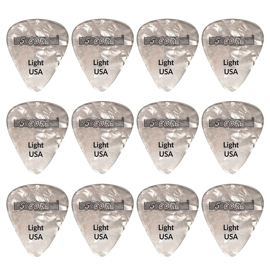 5Core Guitar Picks Celluloid Light Gauge 0.46mm Pick - Acoustic Electric Bass Guitars WHITE