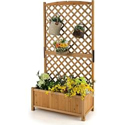 Outdoor Fir Wood Raised Garden Bed Planter Box with 71-inch High Trellis - Free Shipping