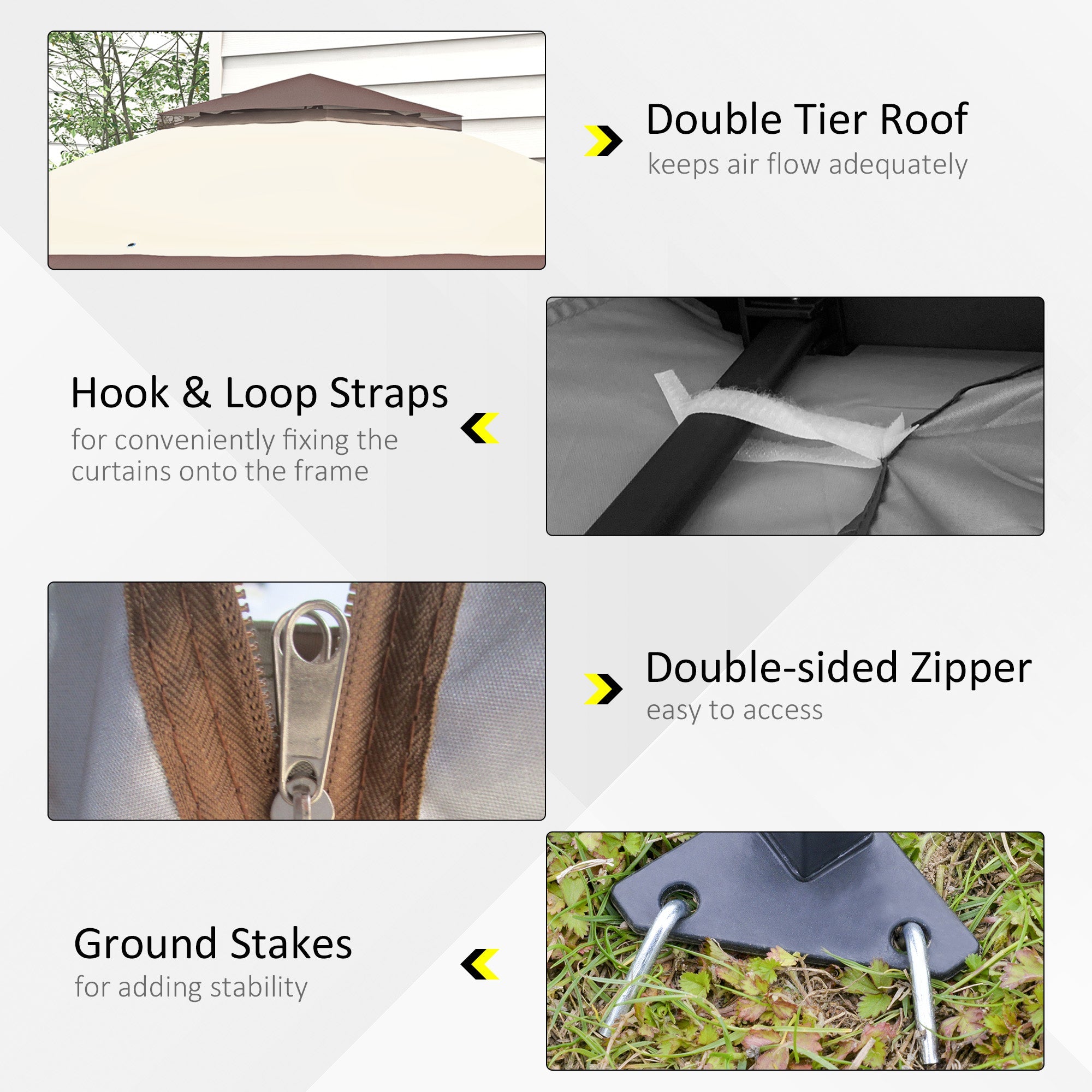 Outsunny 12' x 12' Foldable Pop-up Party Tent Instant Canopy Sun Shade Gazebo Shelter Steel Frame Oxford w/ Roller Bag, Brown