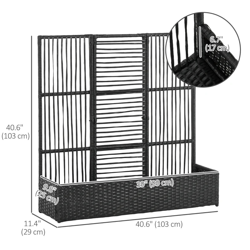 Raised Garden Bed with Lattice Trellis, Rattan Outdoor Planter with Storage for Garden, Patio, Balcony, Black