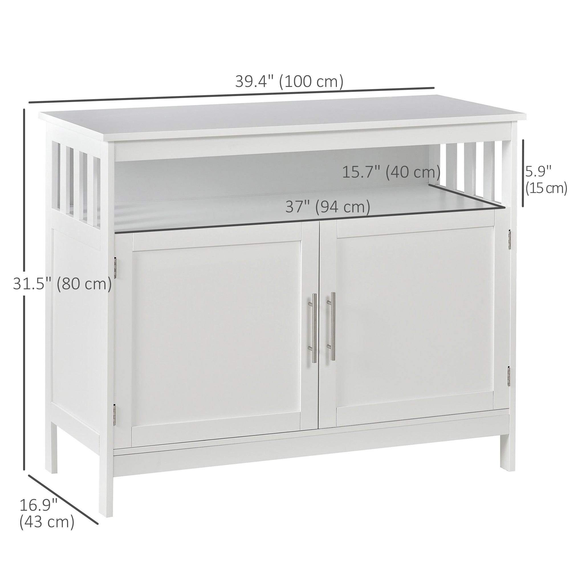 HOMCOM Classic Storage Console: Kitchen Sideboard Bar Cabinet, Buffet Cabinet with 2-Level Cabinet and Open Shelf, Crisp White