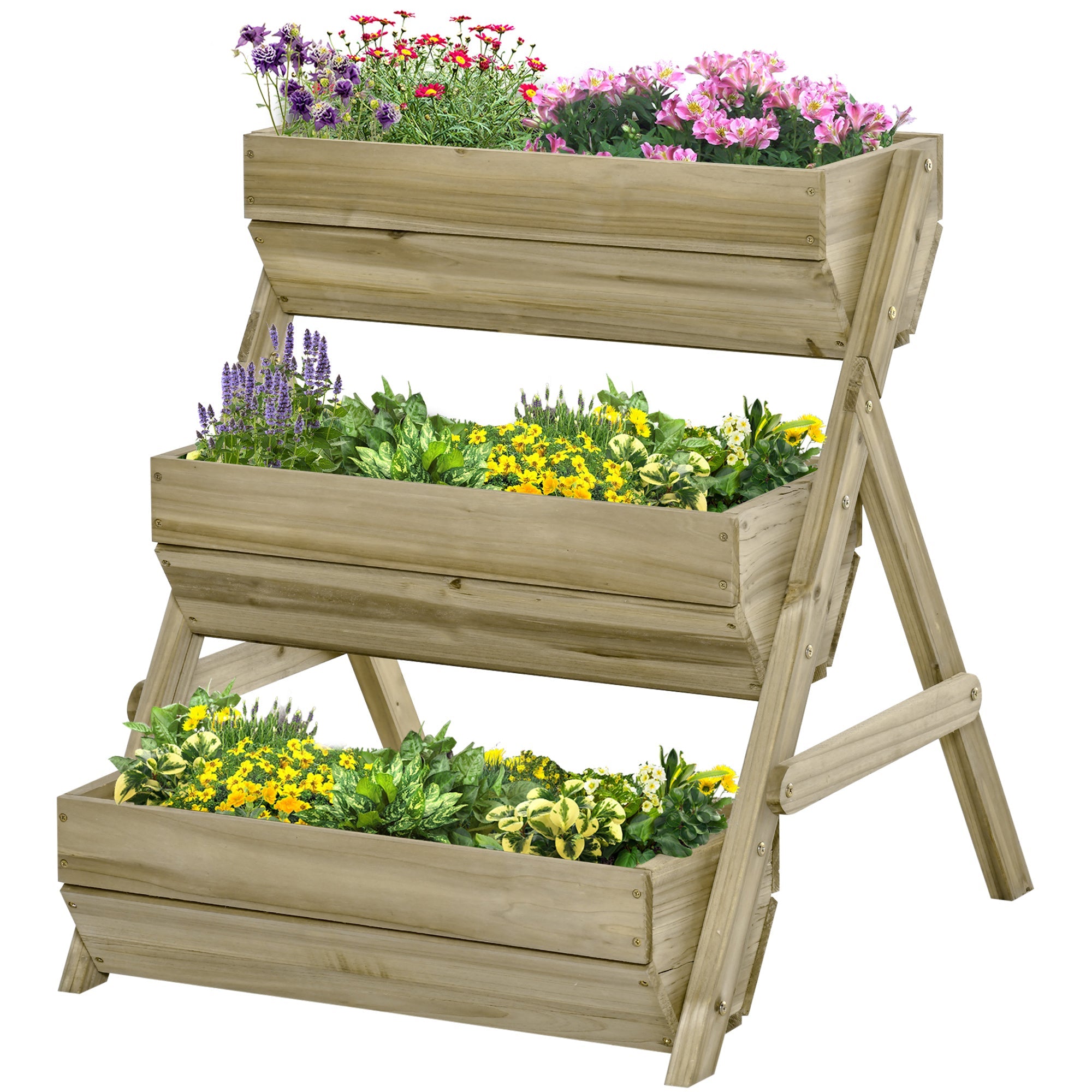 Outsunny 3 Tier Elevated Planter Box Vertical Wooden Raised Garden Bed Flowers Veggies Herbs Patio Backyard 26" x 30" x 30" Green