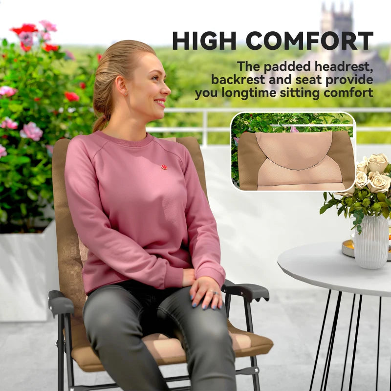 Folding Rocking Chair Set of 2 Padded Rockers with Armrest, Light Brown