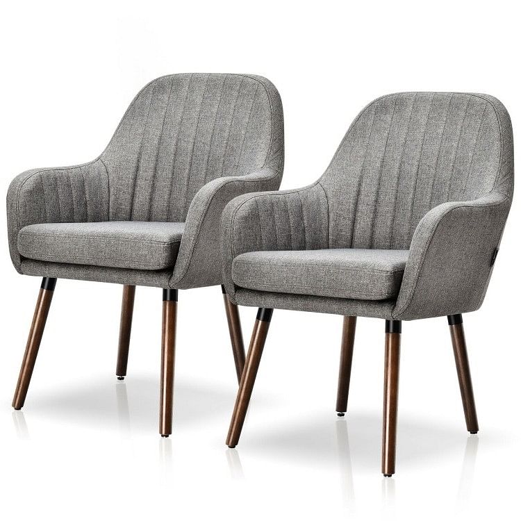 Set of 2 Retro Grey Linen Upholstered Accent Chair with Stylish Wood Legs - Free Shipping