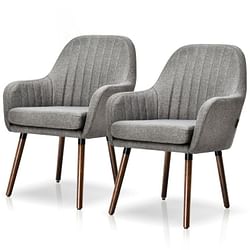 Set of 2 Retro Grey Linen Upholstered Accent Chair with Stylish Wood Legs - Free Shipping