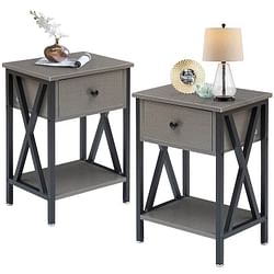 Set of 2 - 1 Drawer Nightstand in Grey and Black Wood Finish - Free Shipping