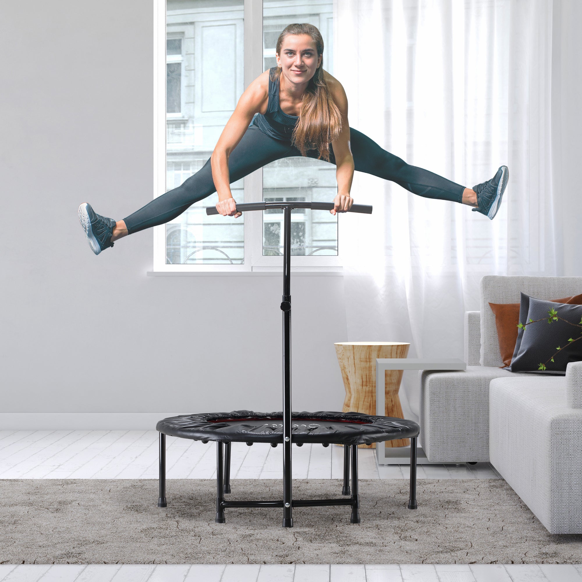 Soozier Mini Trampoline 40" Indoor Fitness Rebounder Adjustable Handle Bar Workout Cardio Exercise Black