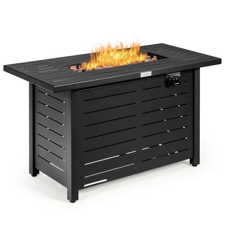 60,000 BTU Brown Rectangular Portable LP Gas Propane Fire Pit Table - Free Shipping