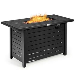 60,000 BTU Brown Rectangular Portable LP Gas Propane Fire Pit Table - Free Shipping
