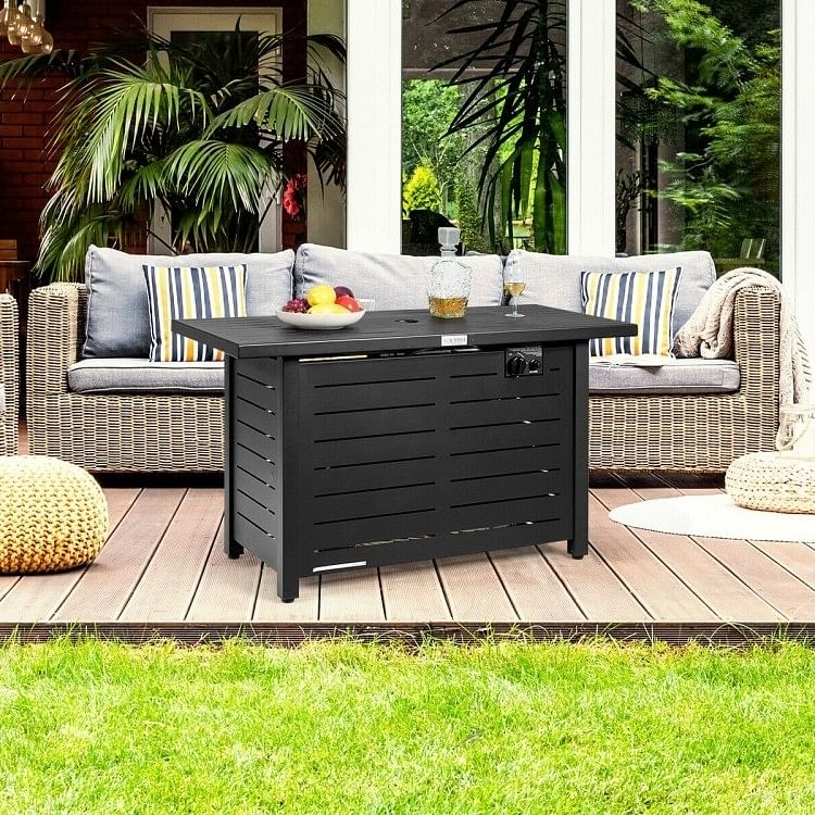60,000 BTU Brown Rectangular Portable LP Gas Propane Fire Pit Table - Free Shipping
