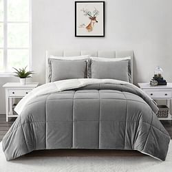 King Plush Microfiber Reversible Comforter Set in Grey - Free Shipping