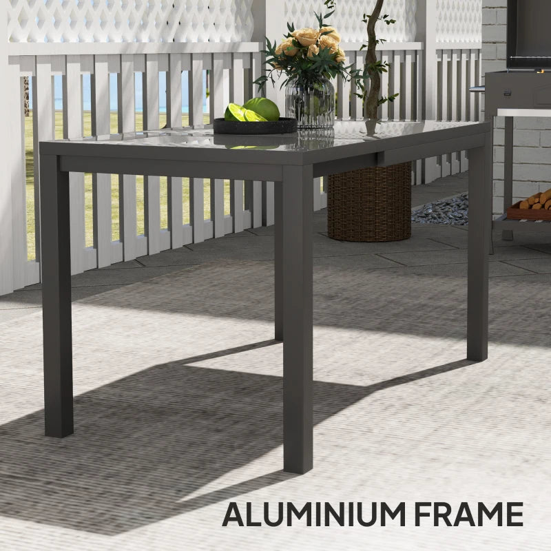 Extendable Patio Dining Table, 33.5"-49.2" Adjustable Outdoor Dining Table for 4-6 Person, with Tempered Glass Top, Metal Frame, for Lawn, Garden, Dark Grey