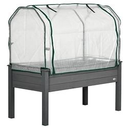 Grey Wood Elevated Raised Garden Bed Planter with Greenhouse Cover - Free Shipping