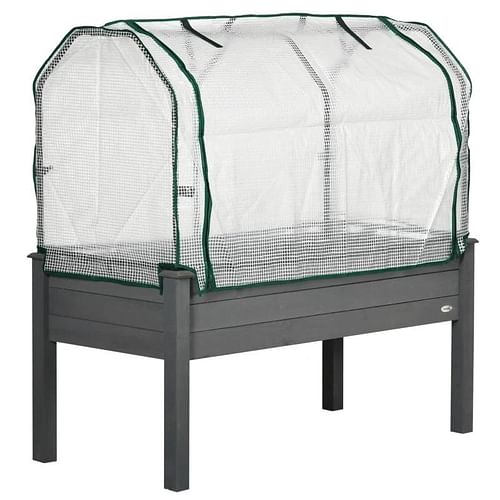 Grey Wood Elevated Raised Garden Bed Planter with Greenhouse Cover - Free Shipping