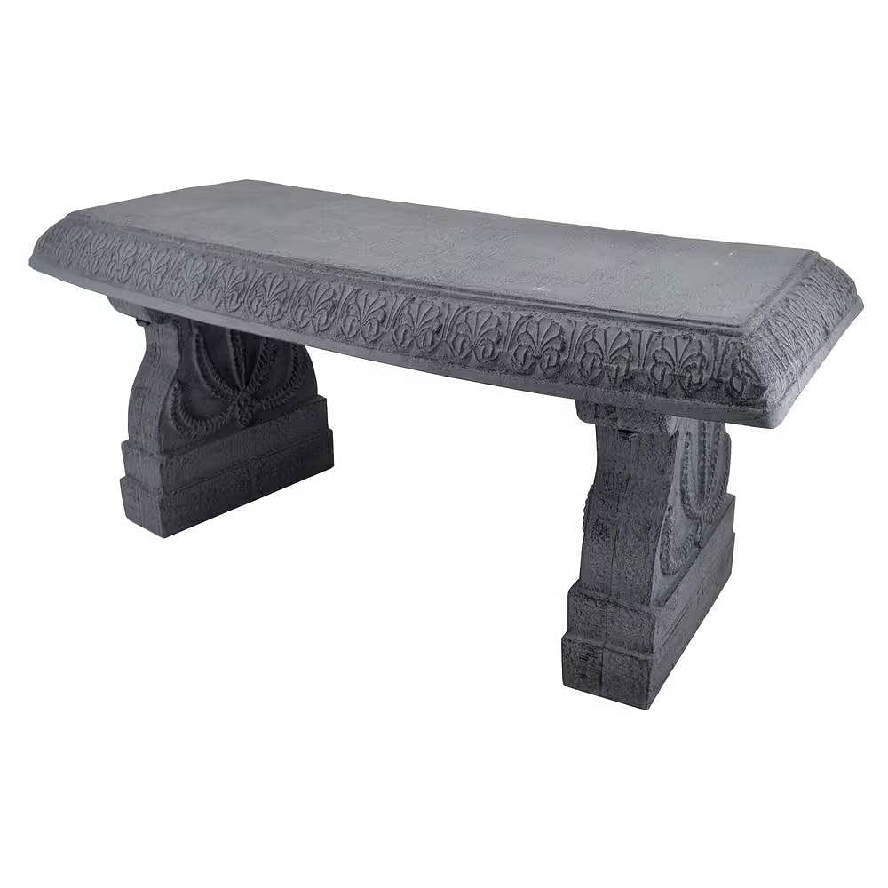 Outdoor Fiber-Clay Garden Bench in Grey Stone Finish - Free Shipping