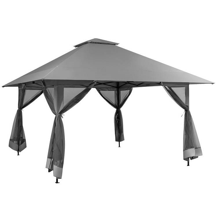 Grey 13 x 13 Ft Pop-Up Gazebo Outdoor Canopy w/ Mesh Mosquito Netting Sidewalls - Free Shipping