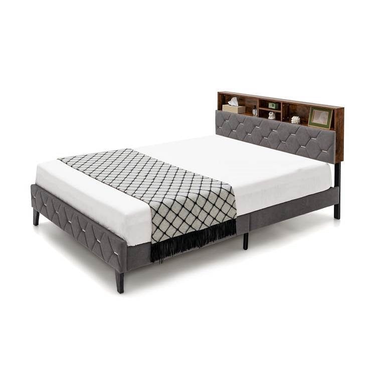 Full Size Velvet Upholstered Open/Close Storage Headboard Platform Bed - Free Shipping