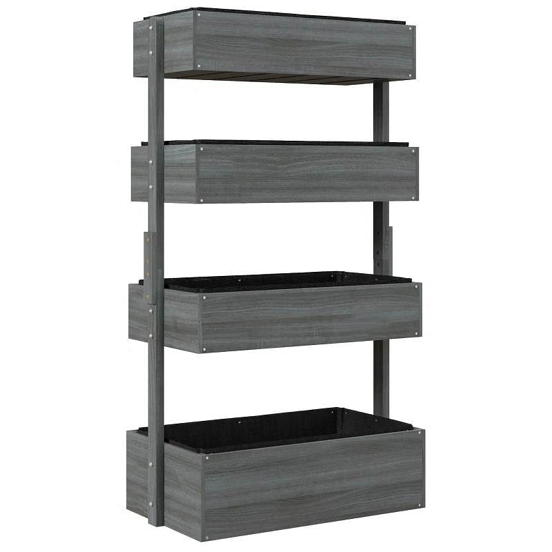 4 Tier Vertical Wooden Planter Box Raised Bed Grey - Free Shipping