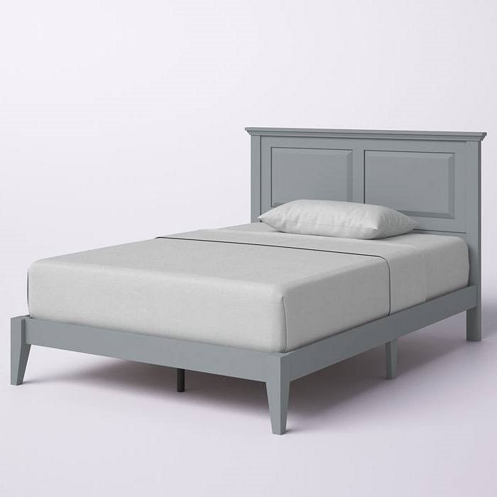 Full Traditional Solid Oak Wooden Platform Bed Frame with Headboard in Grey - Free Shipping