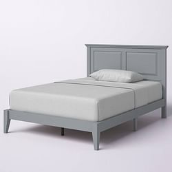 Full Traditional Solid Oak Wooden Platform Bed Frame with Headboard in Grey - Free Shipping